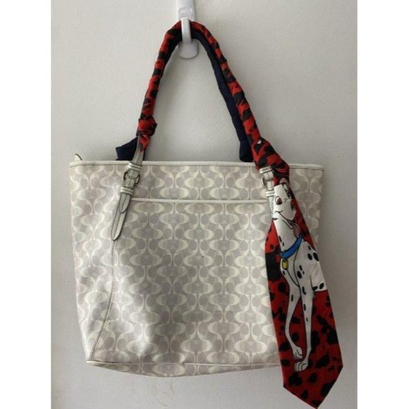 coach w customized w tie sash cream tan tote - Picture 4 of 11